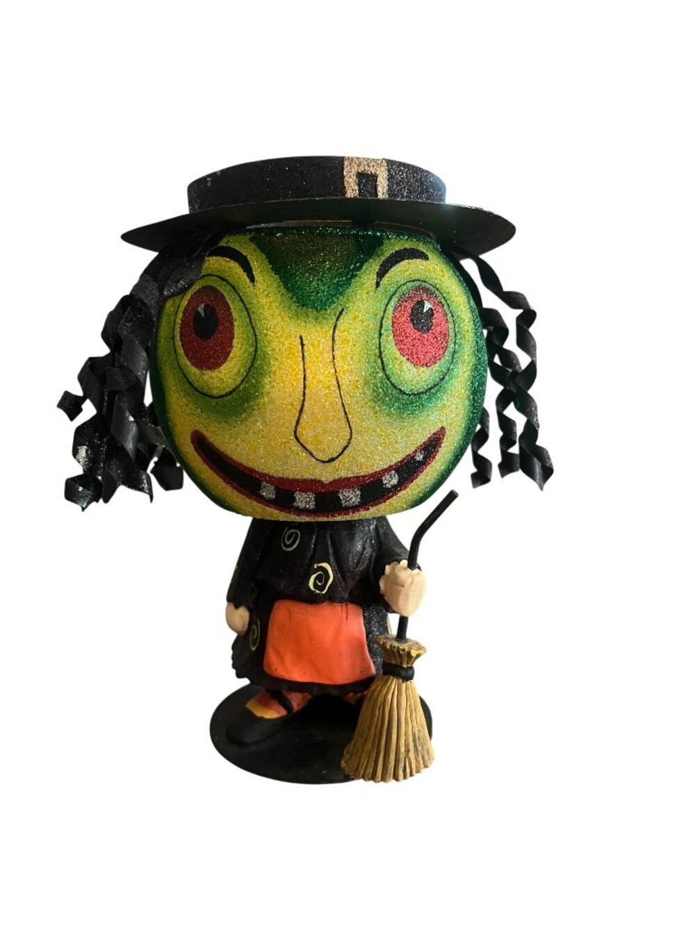 Dept. 56 Glitter Halloween Witch Complete Hat Broom Candle Holder Excellent Cond